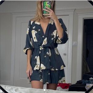 Zara Floral Wrap Dress in Dark Green